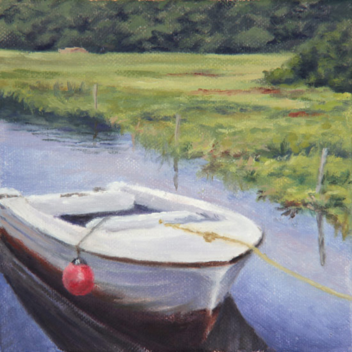 Will Kefauver oil painting, "Creek Mooring"