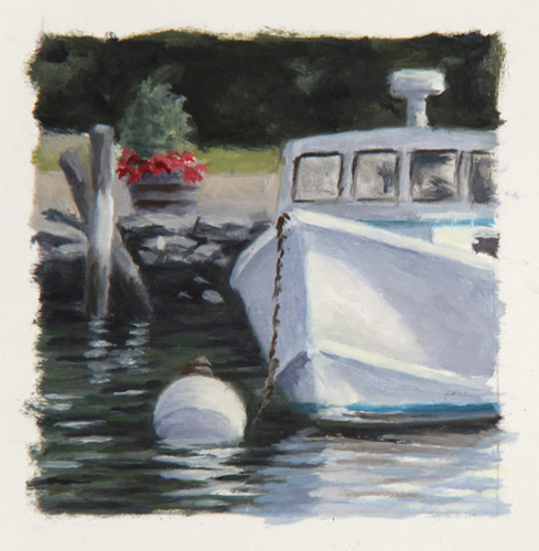 Will Kefauver oil painting, "Flowers on Shore"