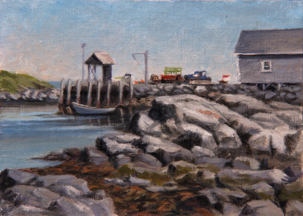 Will Kefauver oil painting, "Mohegan Harbor"
