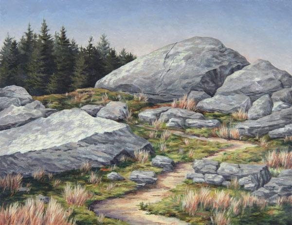Will Kefauver oil painting, "Rocks at Lobster Cove"