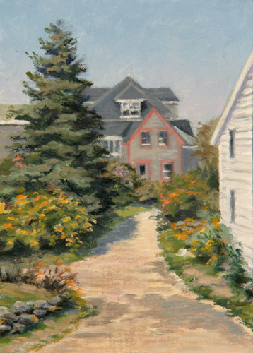 Will Kefauver oil painting, "Up the Road, Monhegan"