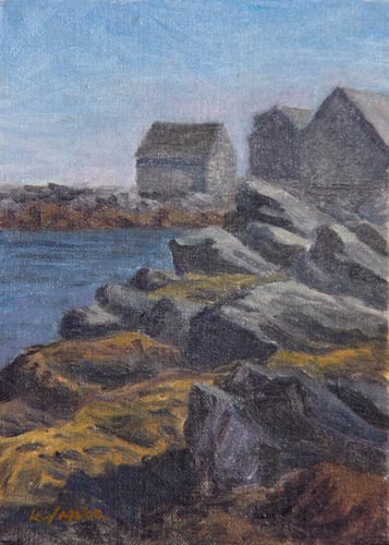 Will Kefauver oil painting, "Fish Beach Morning"