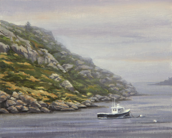 Will Kefauver oil painting, "Manana Lobster Boat"
