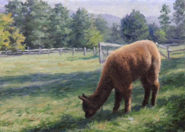 Will Kefauver, painting of alpacas, Afternoon in the Field