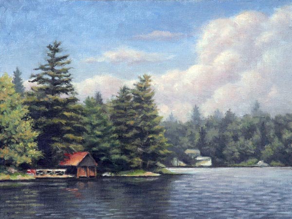 Will Kefauver oil painting, "Boathouse"