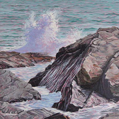 Will Kefauver oil painting, "Down Through the Rocks"