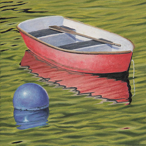 Will Kefauver oil painting, "Skiff with Float, Salmon"