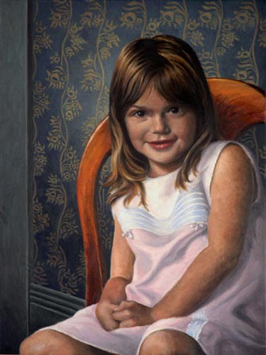 Will Kefauver portrait in oils, "The Pink Dress, Gianna"