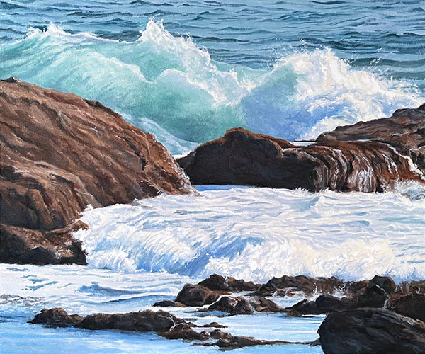 "Rocks and Surf", oil painting by Will Kefauver